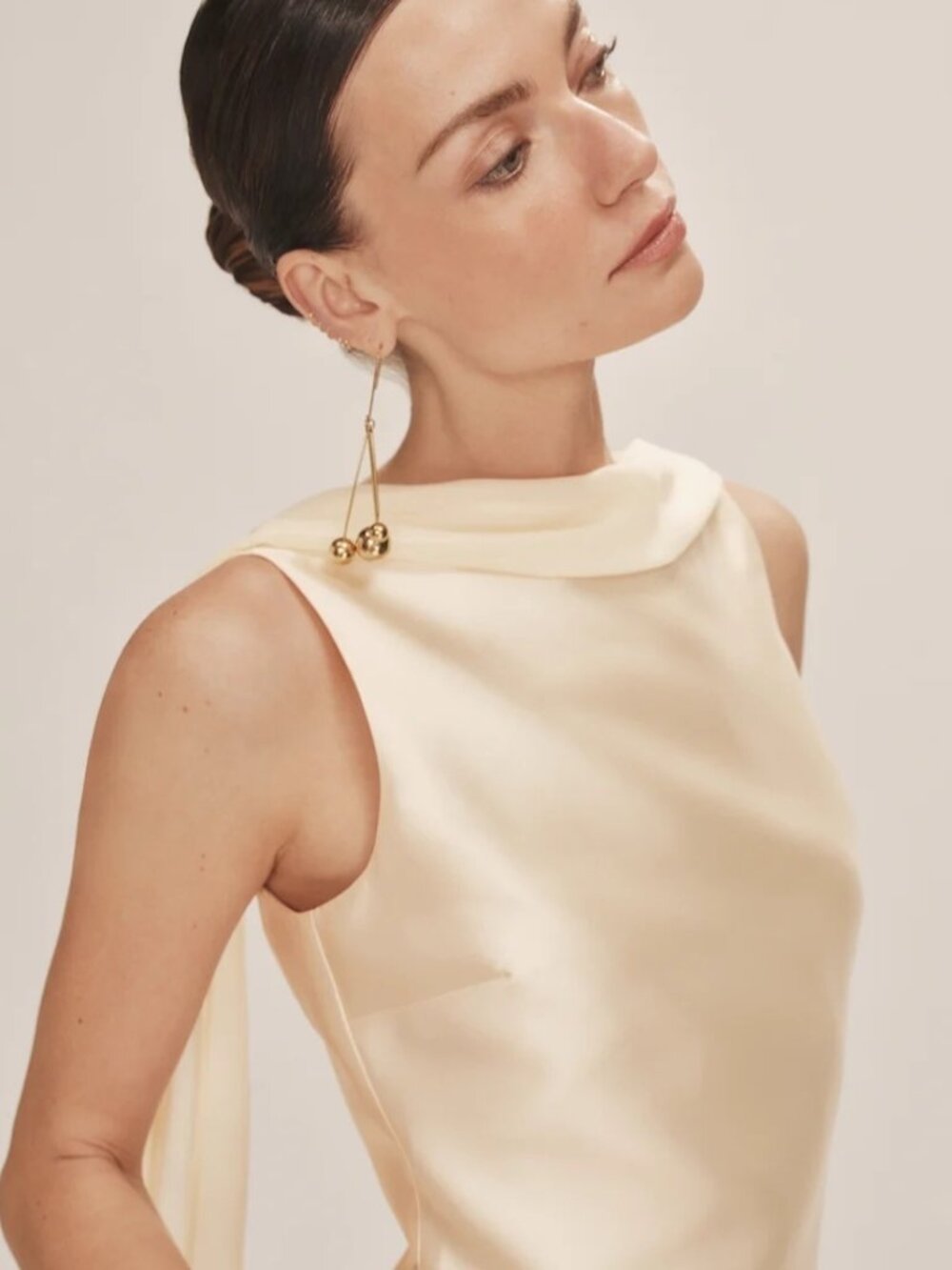 NEW Reformation Ecru Mini Scarf Detail Dress Butter Bridal Cream | US 6 UK 10 - Picture 3 of 15